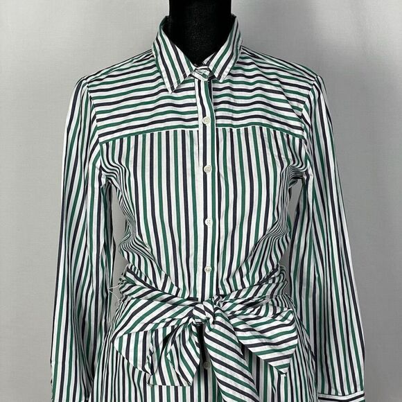 J. Crew Poplin Cotton Stripe Tie Waist Shirt Dress - Women’s 2 - Picture 2 of 8